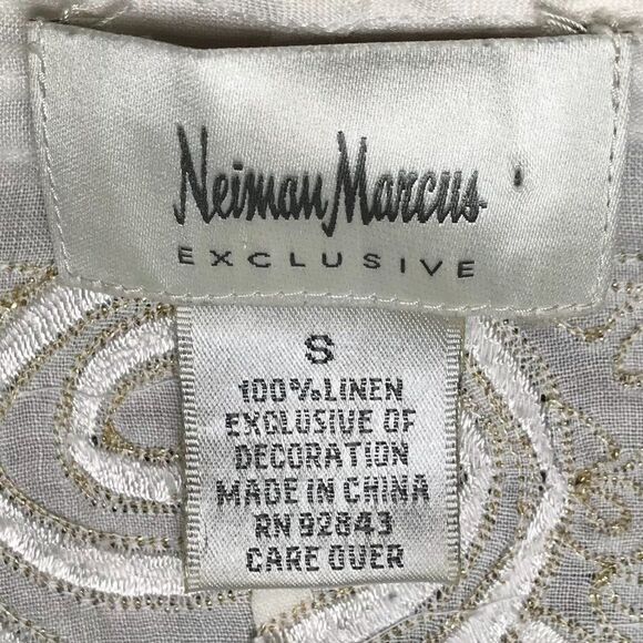 Vintage Neiman Marcus White Floral Cottagecore Ruffle Linen Button Up / Small - Picture 7 of 7